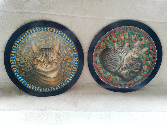 Set Of Six Vintage Cloverleaf Table/Placemats Circular Cats Design Cork Backed