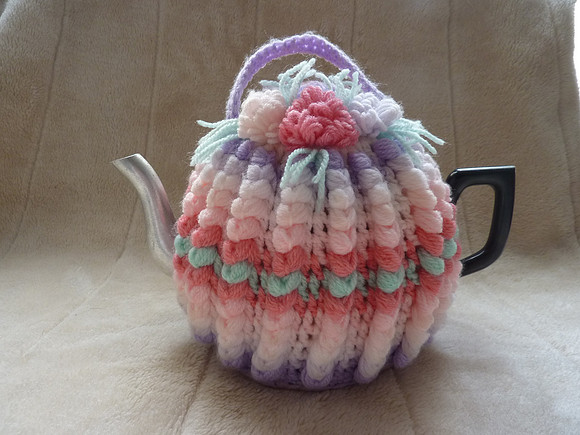 Vintage Aluminium Teapot With Knitted Tea Cosy