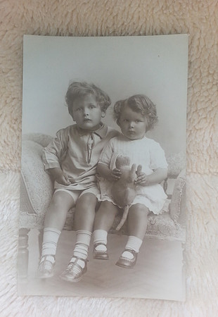 Original Photo Little Boy And Girl With Toy c.1910