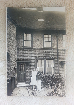 Original Photo Couple Outside 1930s House