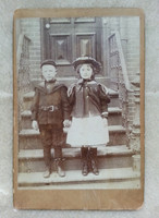 Original Cabinet Photo American Children On Steps Of House c.1895