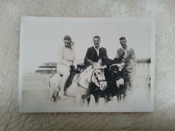 Original 1920s Photo People On Donkeys On Blackpool Beach