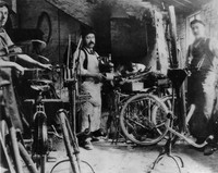 Harry Pearson's (Centre) Bicycle Workshop (Left) Arthur Ayling (Right) Fred Mortimer