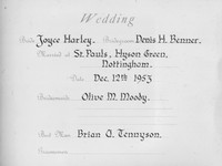 Wedding Of Joyce Harley And Denis Harry Benner 12th Dec 1953