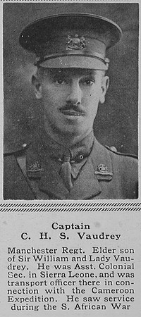 Vaudrey C H S Captain 3rd Manchester Regiment The Sphere 24th June 1916