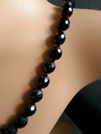 Vintage Long Jet Faceted Bead Knotted Necklace