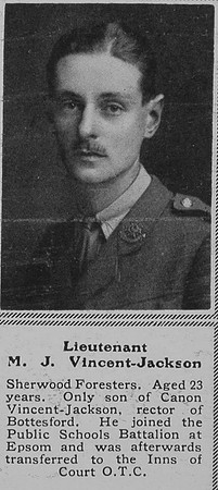 Vincent-Jackson M J Lt 11th Notts & Derby Regt The Sphere 29th Apr 1916