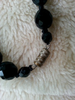 Vintage Long Jet Faceted Bead Knotted Necklace