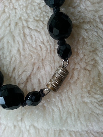 Vintage Long Jet Faceted Bead Knotted Necklace