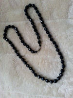 Vintage Long Jet Faceted Bead Knotted Necklace