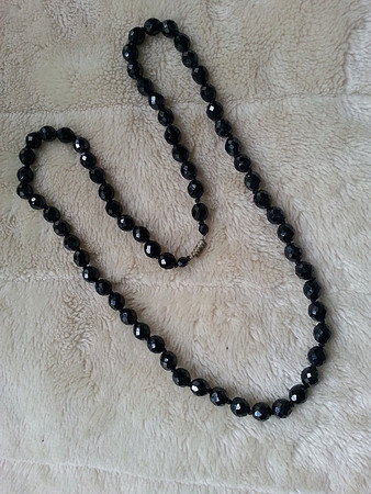 Vintage Long Jet Faceted Bead Knotted Necklace