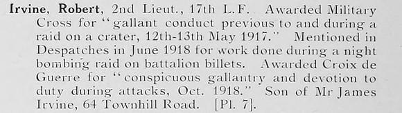 Irvine R 2nd Lt MC 17th Lancashire Fusiliers Photo Available Plate 7