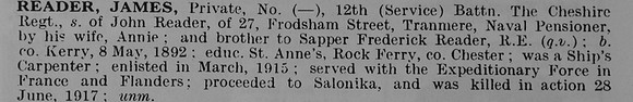 Reader J Pte 12th Cheshire Regiment