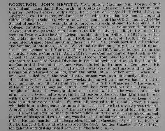 Roxburgh J H Major MC Machine Gun Corps