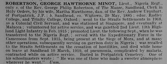 Robertson G H M Lt Nigeria Regiment