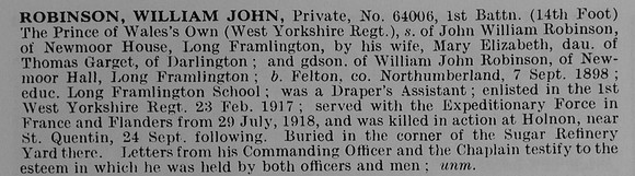 Robinson W J Pte 64006 1st West Yorkshire Regiment