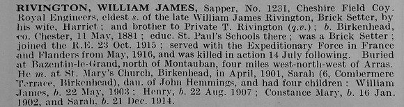Rivington W J Sapper 1231 Royal Engineers
