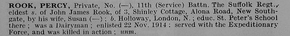 Rook P Pte 11th Suffolk Regiment