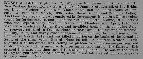 Russell E Sergt 12-3147 2nd Auckland Battalion New Zealand Expeditionary Force