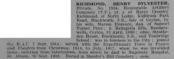 Richmond H S Pte 1934 Honourable Artillery Company