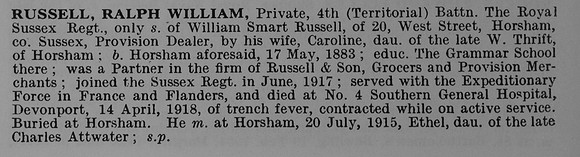 Russell R W Pte 4th Royal Sussex Regiment