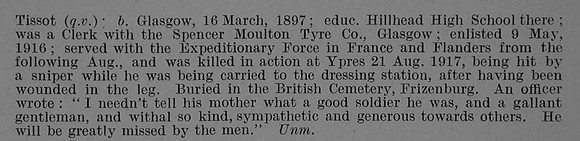 Robert-Tissot J U Pte 11755 11th Argyll & Sutherland Highlanders Obit Part 2 De Ruvignys Roll Of Honour Vol 5