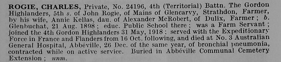 Rogie C Pte 24196 4th Gordon Highlanders