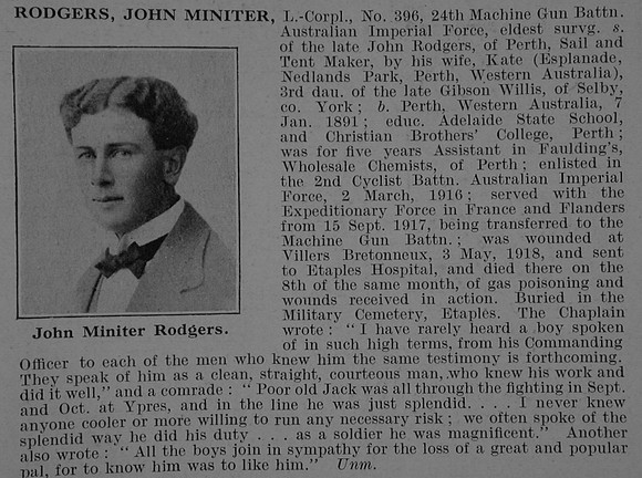 Rodgers J M LCpl 396 Australian Machine Gun Corps Obit De Ruvignys Roll Of Honour Vol 5