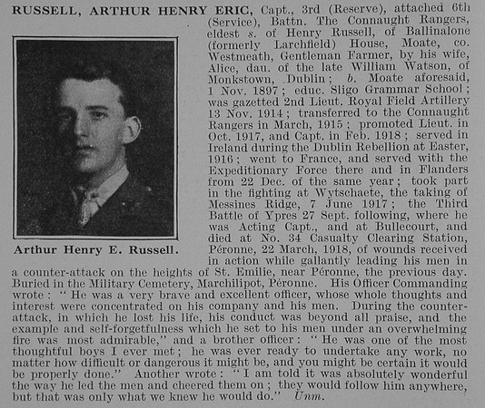 Russell A H E Captain 6th Connaught Rangers Obit De Ruvignys Roll Of Honour Vol 5