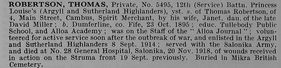 Robertson T Pte 5495 12th Argyll And Sutherland Highlanders
