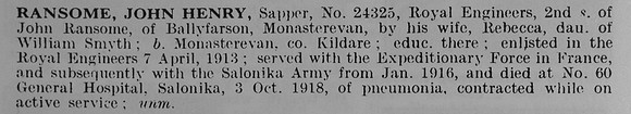Ransome J H Sapper 24325 Royal Engineers