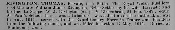 Rivington T Pte Royal Welsh Fusiliers