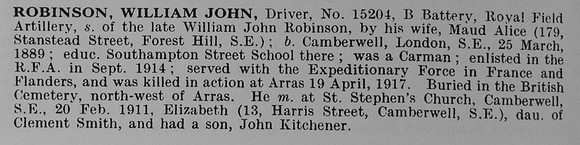 Robinson W J Dvr 15204 Royal Field Artillery