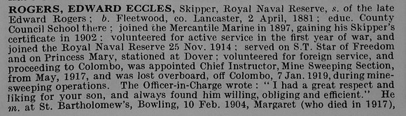 Rogers E E Skipper Royal Naval Reserve Obit Part 1