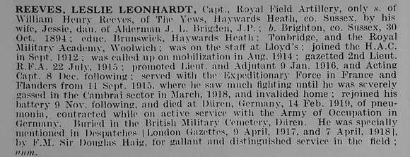 Reeves L L Captain Royal Field Artillery