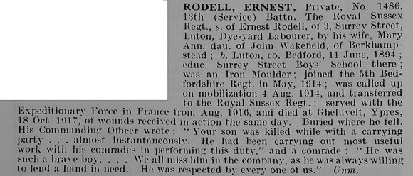 Rodell E Pte 1486 13th Royal Sussex Regiment