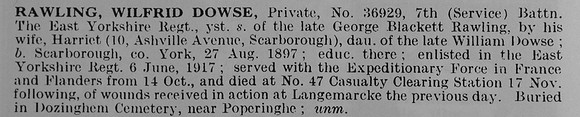 Rawling W D Pte 36929 7th East Yorkshire Regiment