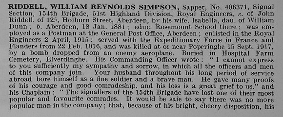 Riddell W R S Sapper 406371 Royal Engineers Obit Part 1