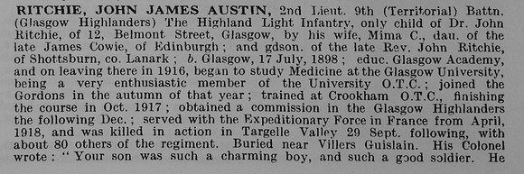 Ritchie J J A 2nd Lt 9th Highland Light Infantry Part 1