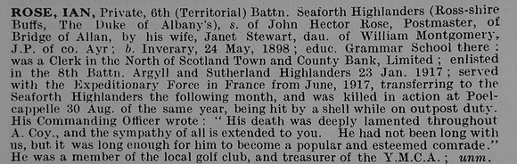Rose I Pte 6th Seaforth Highlanders