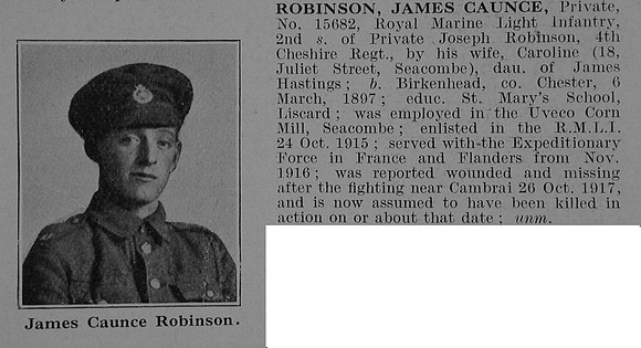 Robinson J C Pte 15682 2nd R.M. Bn. R.N. Div Royal Marine Light Infantry Obit De Ruvignys Roll Of Honour Vol 5