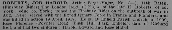 Roberts J H Acting Sergt Major 11th London Regiment