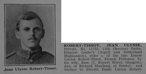 Robert-Tissot J U Pte 11755 11th Argyll & Sutherland Highlanders Obit Part 1 De Ruvignys Roll Of Honour Vol 5