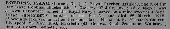 Robbins I Gnr Royal Garrison Artillery