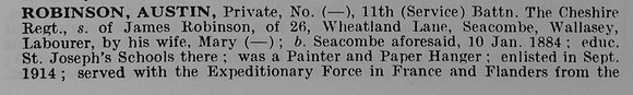 Robinson A Pte 11th Cheshire Regiment Obit Part 1