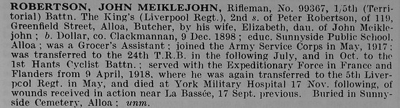 Robertson J M Rfn 99367 5th Kings Liverpool Regiment