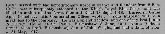 Robertshaw J H LCpl 56056 16th London Regiment Attd Kings Royal Rifle Corps Obit Part 2