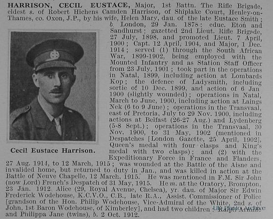 Harrison C E Major 1st Rifle Brigade Obit