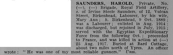 Saunders H Pte Royal Field Artillery