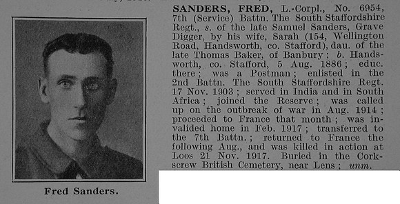 Sanders F LCpl 6954 7th South Staffs Regiment Obit De Ruvignys Roll Of Honour Vol 5